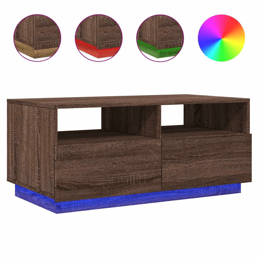 Mesa de Centro, Mesa baixa, com luzes LED 90x49x40 cm carvalho castanho
