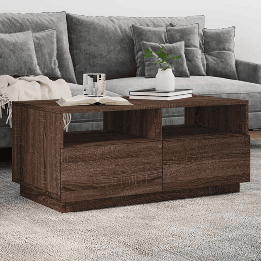 Mesa de Centro, Mesa baixa, com luzes LED 90x49x40 cm carvalho castanho