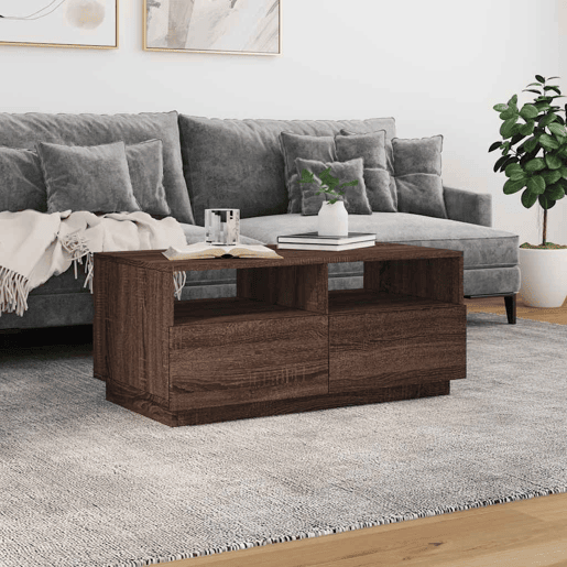 Mesa de Centro, Mesa baixa, com luzes LED 90x49x40 cm carvalho castanho
