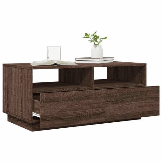 Mesa de Centro, Mesa baixa, com luzes LED 90x49x40 cm carvalho castanho