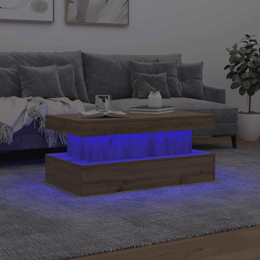 Mesa de Centro, Mesa baixa, com luzes LED 90x50x40 cm carvalho artisiano