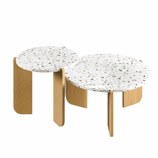Mesa de centro modular de 2 peças - Mesa auxiliar para sala e varanda, conjunto de mesas - cor Natural