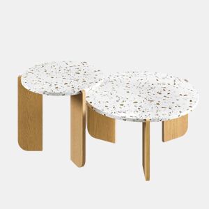 Mesa de centro modular de 2 peças - Mesa auxiliar para sala e varanda, conjunto de mesas - cor Natural