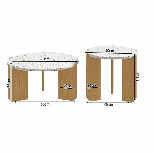 Mesa de centro modular de 2 peças - Mesa auxiliar para sala e varanda, conjunto de mesas - cor Natural