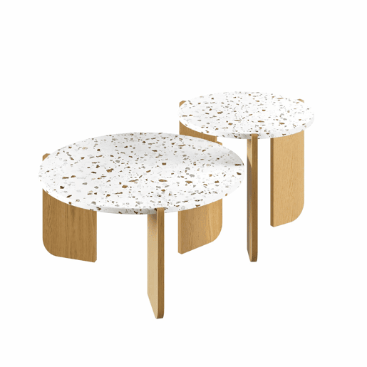 Mesa de centro modular de 2 peças - Mesa auxiliar para sala e varanda, conjunto de mesas - cor Natural