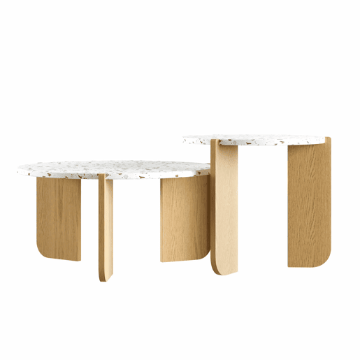 Mesa de centro modular de 2 peças - Mesa auxiliar para sala e varanda, conjunto de mesas - cor Natural