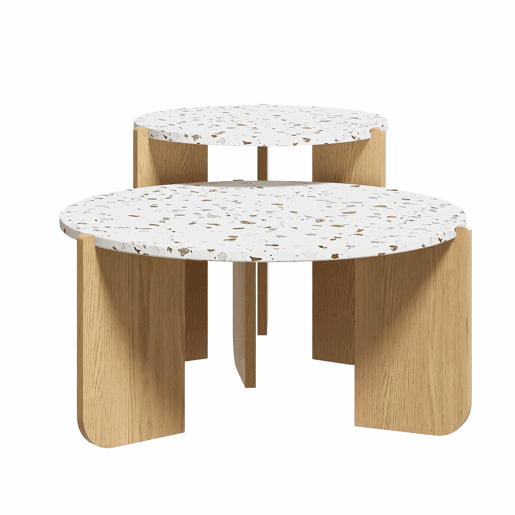 Mesa de centro modular de 2 peças - Mesa auxiliar para sala e varanda, conjunto de mesas - cor Natural