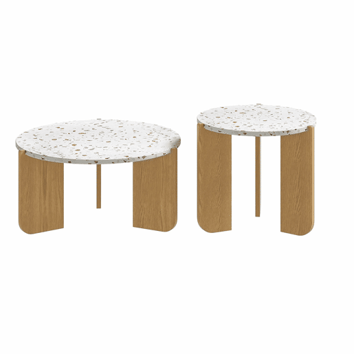 Mesa de centro modular de 2 peças - Mesa auxiliar para sala e varanda, conjunto de mesas - cor Natural