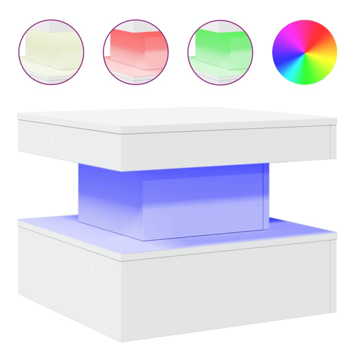 Mesa de Centro, Mesa baixa, com luzes LED 50x50x40 cm branco Mesa de Centro, Mesa baixa, com luzes LED 50x50x40 cm branco