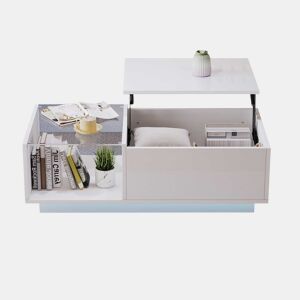 Mesa de café elevável 50x100x(33-46,5) cm - Mesa de sala com arrumação oculta e prateleira - Branco