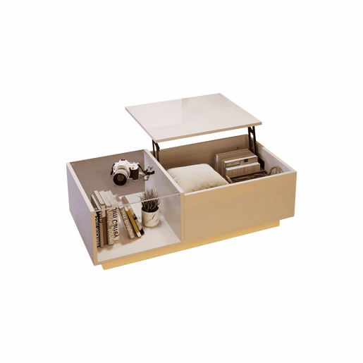 Mesa de café elevável 50x100x(33-46,5) cm - Mesa de sala com arrumação oculta e prateleira - Branco