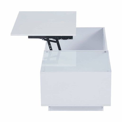 Mesa de café elevável 50x100x(33-46,5) cm - Mesa de sala com arrumação oculta e prateleira - Branco