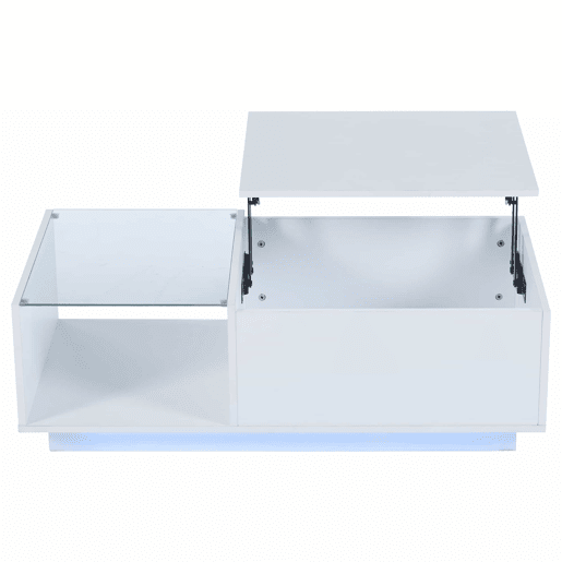 Mesa de café elevável 50x100x(33-46,5) cm - Mesa de sala com arrumação oculta e prateleira - Branco