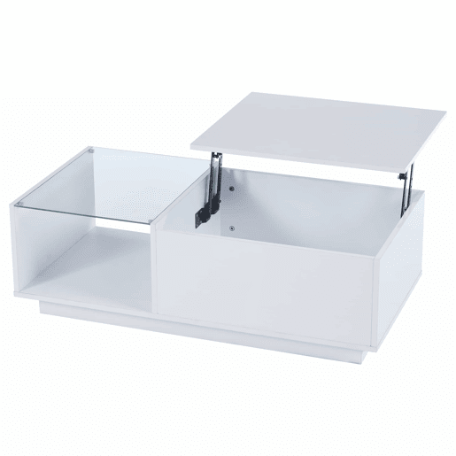 Mesa de café elevável 50x100x(33-46,5) cm - Mesa de sala com arrumação oculta e prateleira - Branco