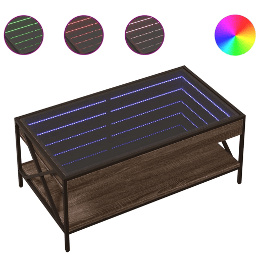 Mesa de Centro, Mesa baixa, luzes LED Infinity 90x50x38 cm carvalho castanho