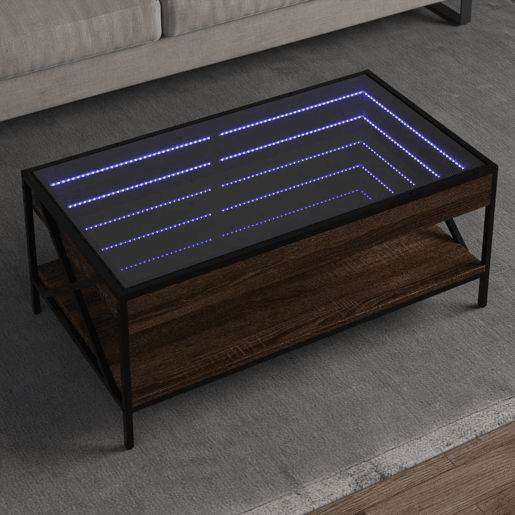 Mesa de Centro, Mesa baixa, luzes LED Infinity 90x50x38 cm carvalho castanho