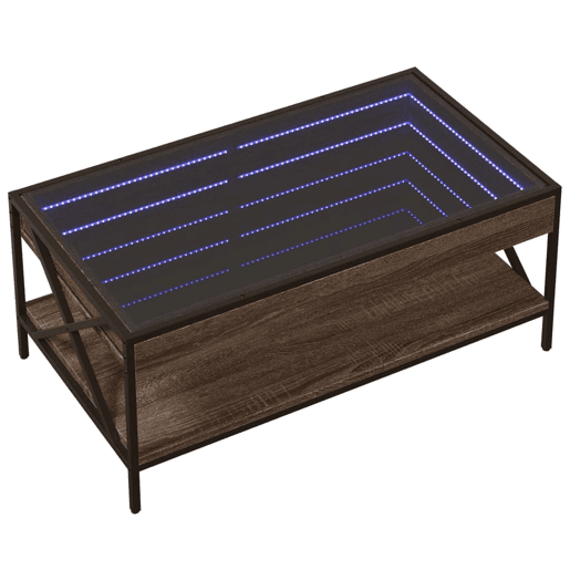 Mesa de Centro, Mesa baixa, luzes LED Infinity 90x50x38 cm carvalho castanho