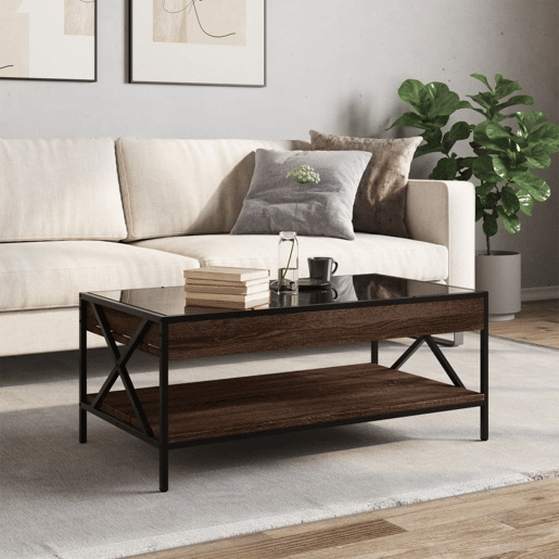 Mesa de Centro, Mesa baixa, luzes LED Infinity 90x50x38 cm carvalho castanho