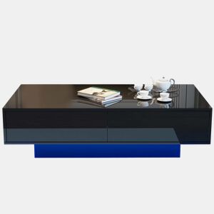 Mesa de centro moderna 115 x 55 x 34 cm - 2 gavetas, iluminação LED, capacidade para 30 kg - Preto