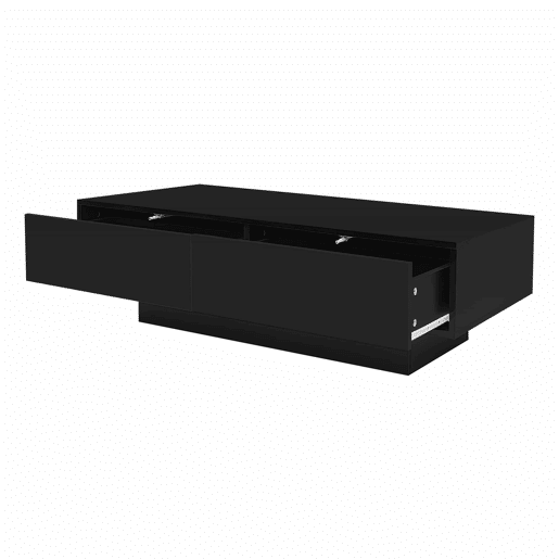 Mesa de centro moderna 115 x 55 x 34 cm - 2 gavetas, iluminação LED, capacidade para 30 kg - Preto Mesa de centro moderna 115 x 55 x 34 cm - 2 gavetas, iluminação LED, capacidade para 30 kg - Preto