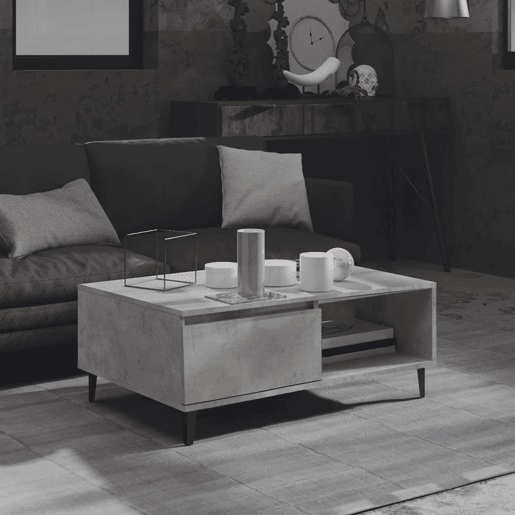 Mesa de Centro, Mesa baixa, 90x60x35 cm derivados madeira cinzento cimento