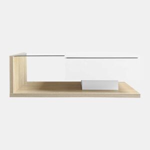 Mesa de centro - Características de alto brilho e madeira - Cor branca + natural