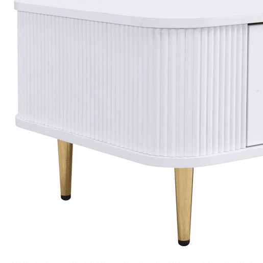 Mesa de centro com gavetas - cantos arredondados, laterais onduladas, puxadores e pés dourados - Branco