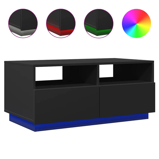 Mesa de Centro, Mesa baixa, com luzes LED 90x49x40 cm preto