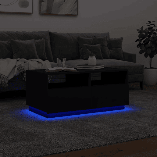 Mesa de Centro, Mesa baixa, com luzes LED 90x49x40 cm preto