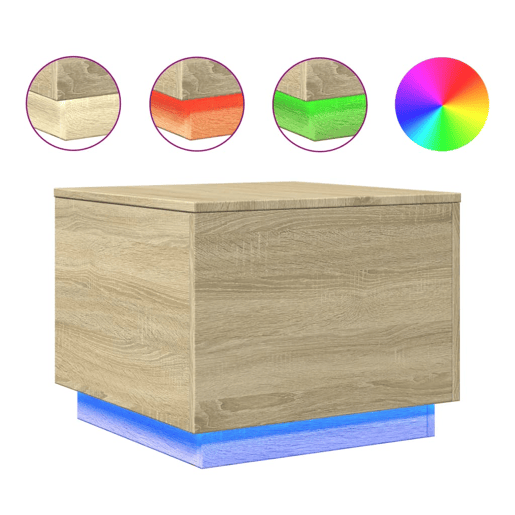 Mesa de Centro, Mesa baixa, com luzes LED 50x50x40 cm carvalho sonoma