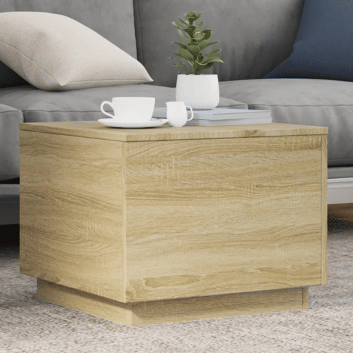 Mesa de Centro, Mesa baixa, com luzes LED 50x50x40 cm carvalho sonoma