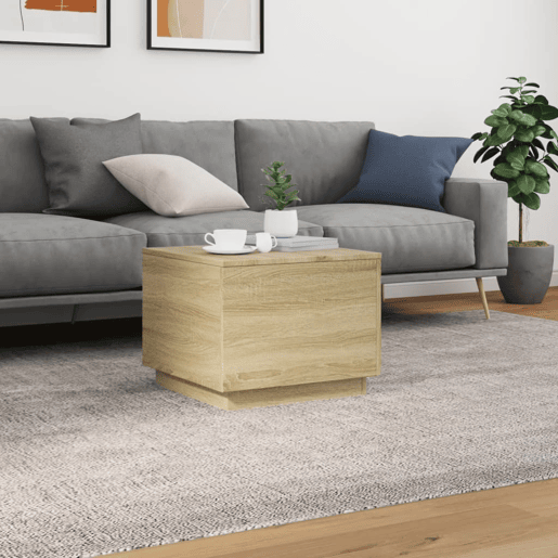 Mesa de Centro, Mesa baixa, com luzes LED 50x50x40 cm carvalho sonoma