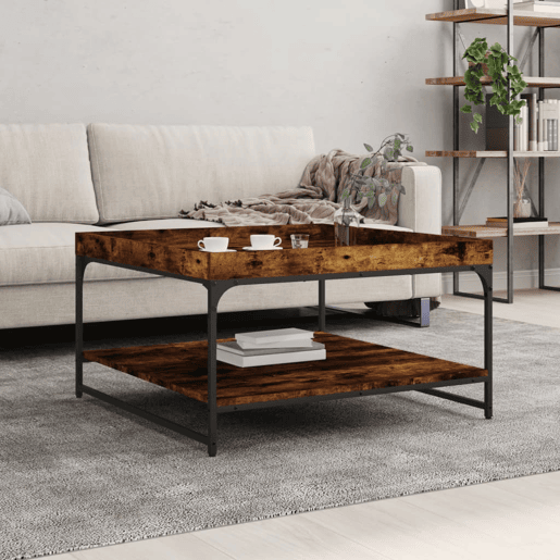 Mesa de Centro, Mesa baixa, 80x80x45 cm deriv. madeiraferro carvalho fumado