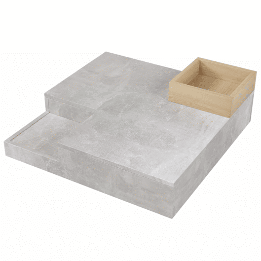 Mesa de centro quadrada com caixa de arrumação extraível - Cinzento claro