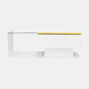 Mesa de centro 90 cm - Com vidro e efeito LED - Branco brilhante