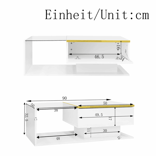 Mesa de centro 90 cm - Com vidro e efeito LED - Branco brilhante Mesa de centro 90 cm - Com vidro e efeito LED - Branco brilhante
