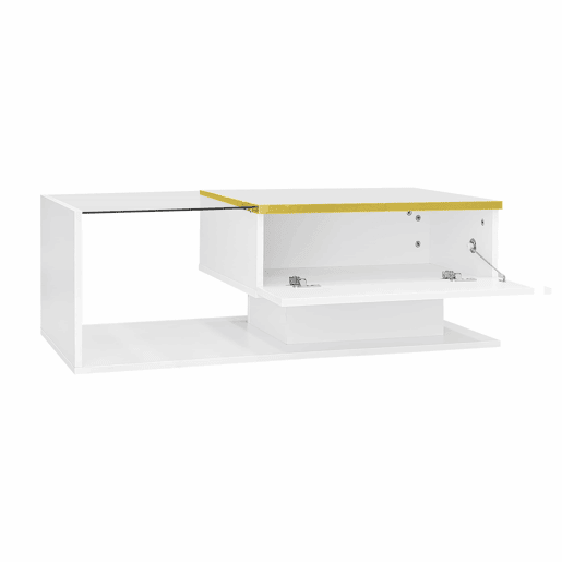 Mesa de centro 90 cm - Com vidro e efeito LED - Branco brilhante Mesa de centro 90 cm - Com vidro e efeito LED - Branco brilhante