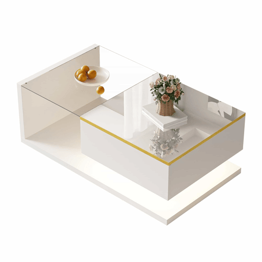 Mesa de centro 90 cm - Com vidro e efeito LED - Branco brilhante Mesa de centro 90 cm - Com vidro e efeito LED - Branco brilhante