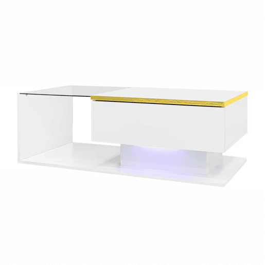 Mesa de centro 90 cm - Com vidro e efeito LED - Branco brilhante Mesa de centro 90 cm - Com vidro e efeito LED - Branco brilhante