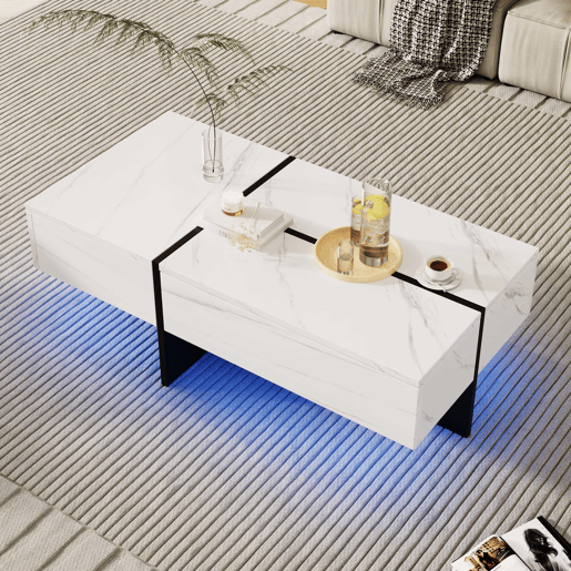 Mesa de centro - com sistema de iluminação LED controlado por aplicações - Branco