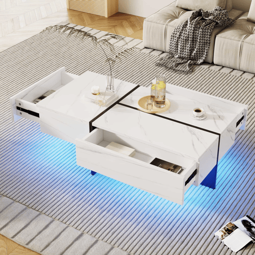 Mesa de centro - com sistema de iluminação LED controlado por aplicações - Branco