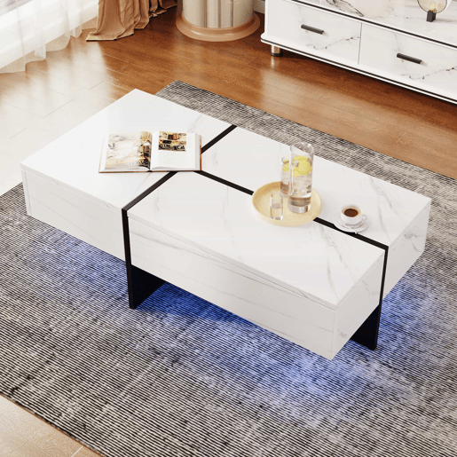 Mesa de centro - com sistema de iluminação LED controlado por aplicações - Branco