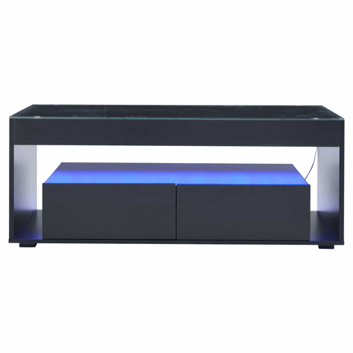 Mesa de café retangular - 16 cores LED, 2 gavetas grandes, design de 2 camadas - Preto Mesa de café retangular - 16 cores LED, 2 gavetas grandes, design de 2 camadas - Preto