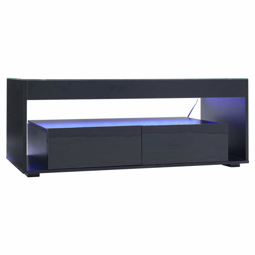 Mesa de café retangular - 16 cores LED, 2 gavetas grandes, design de 2 camadas - Preto Mesa de café retangular - 16 cores LED, 2 gavetas grandes, design de 2 camadas - Preto