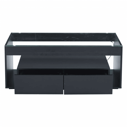 Mesa de café retangular - 16 cores LED, 2 gavetas grandes, design de 2 camadas - Preto Mesa de café retangular - 16 cores LED, 2 gavetas grandes, design de 2 camadas - Preto