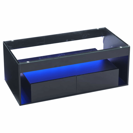 Mesa de café retangular - 16 cores LED, 2 gavetas grandes, design de 2 camadas - Preto Mesa de café retangular - 16 cores LED, 2 gavetas grandes, design de 2 camadas - Preto