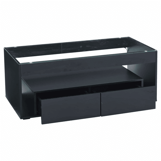 Mesa de café retangular - 16 cores LED, 2 gavetas grandes, design de 2 camadas - Preto Mesa de café retangular - 16 cores LED, 2 gavetas grandes, design de 2 camadas - Preto