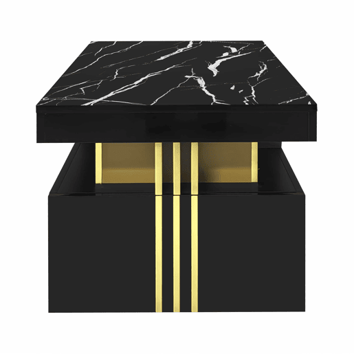 Mesa de centro com 2 gavetas - tampo com padrão de mármore - estilo escandinavo - Preto