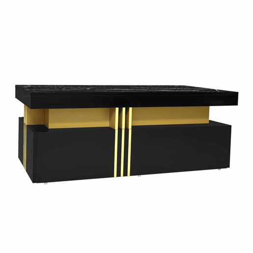 Mesa de centro com 2 gavetas - tampo com padrão de mármore - estilo escandinavo - Preto