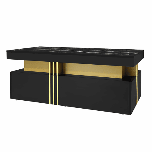 Mesa de centro com 2 gavetas - tampo com padrão de mármore - estilo escandinavo - Preto